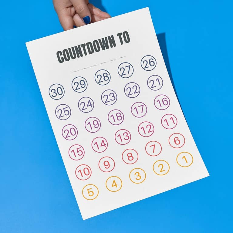 FREE 30 Day Blank Countdown Calendar Printable FREE 30 Day Blank Countdown Calendar Printable