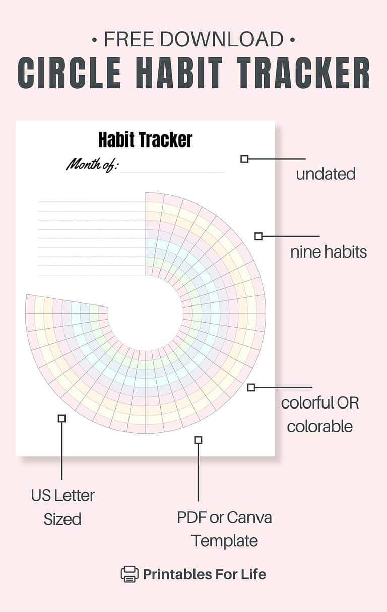 Colorful Monthly Circle Habit Tracker | Free Printable