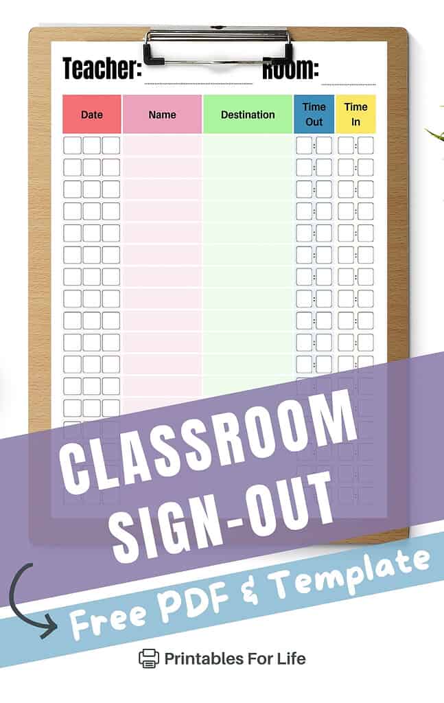Student sign out sheet on clipboard preview.