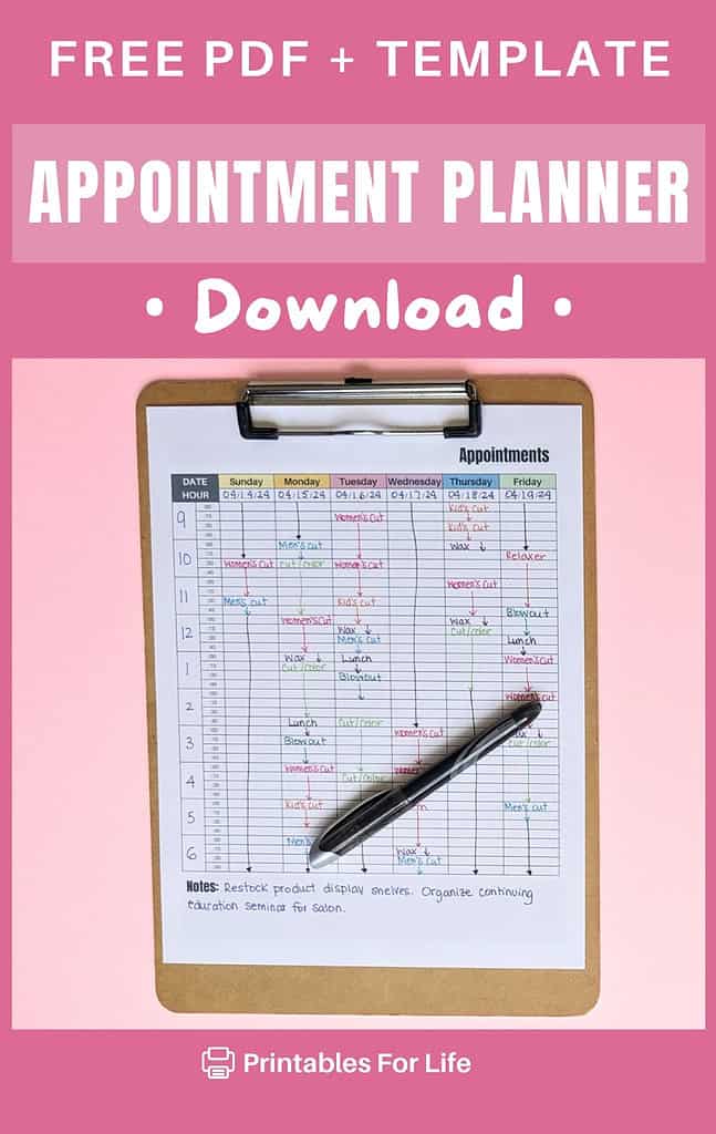 Appointment planner filled out example.