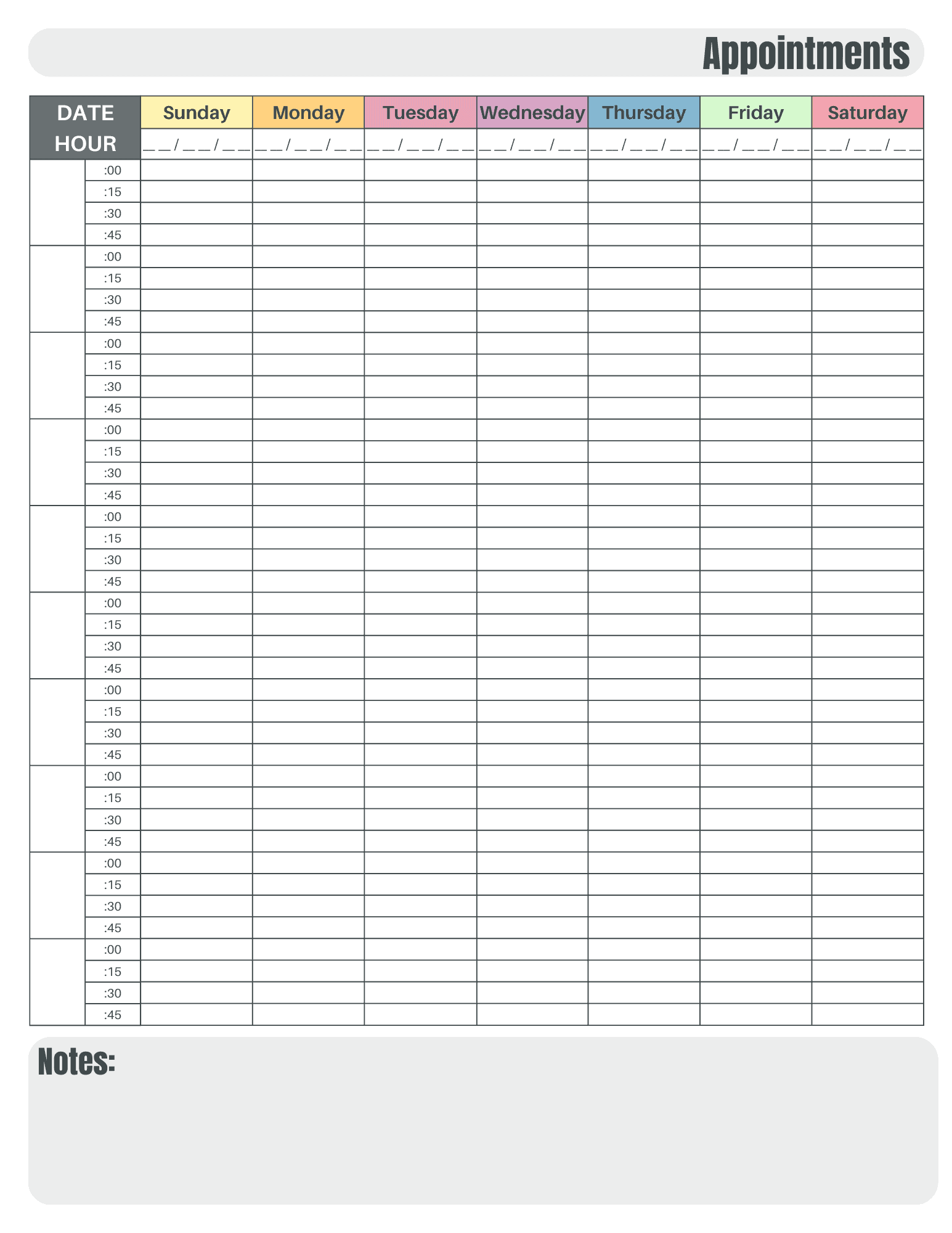 colorful weekly appointment planner free printable