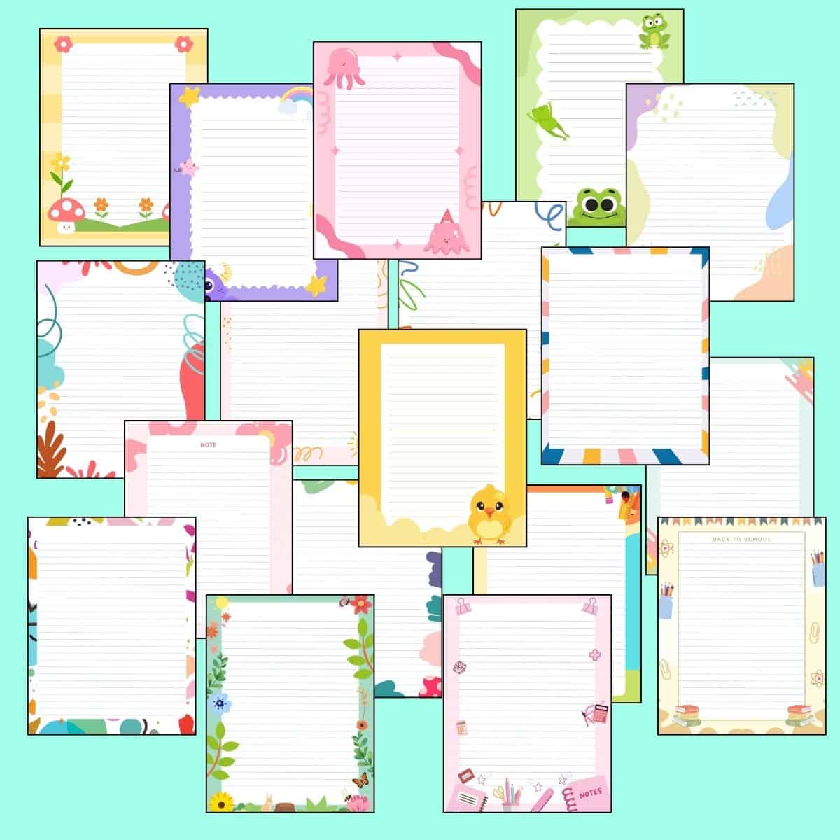Collage of 20 cute lined paper ideas with fun borders.