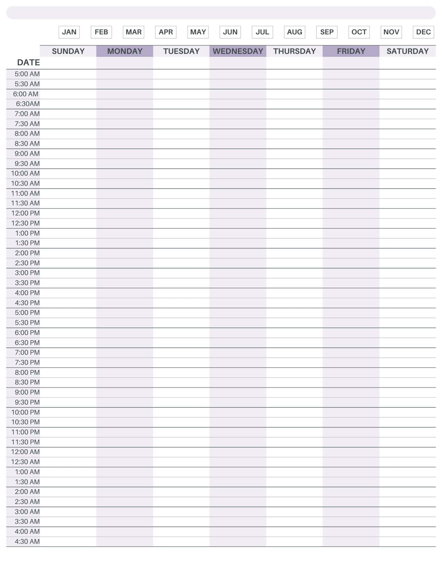 24 Hour Weekly Planner FREE Printable 24 Hour Weekly Planner FREE Printable