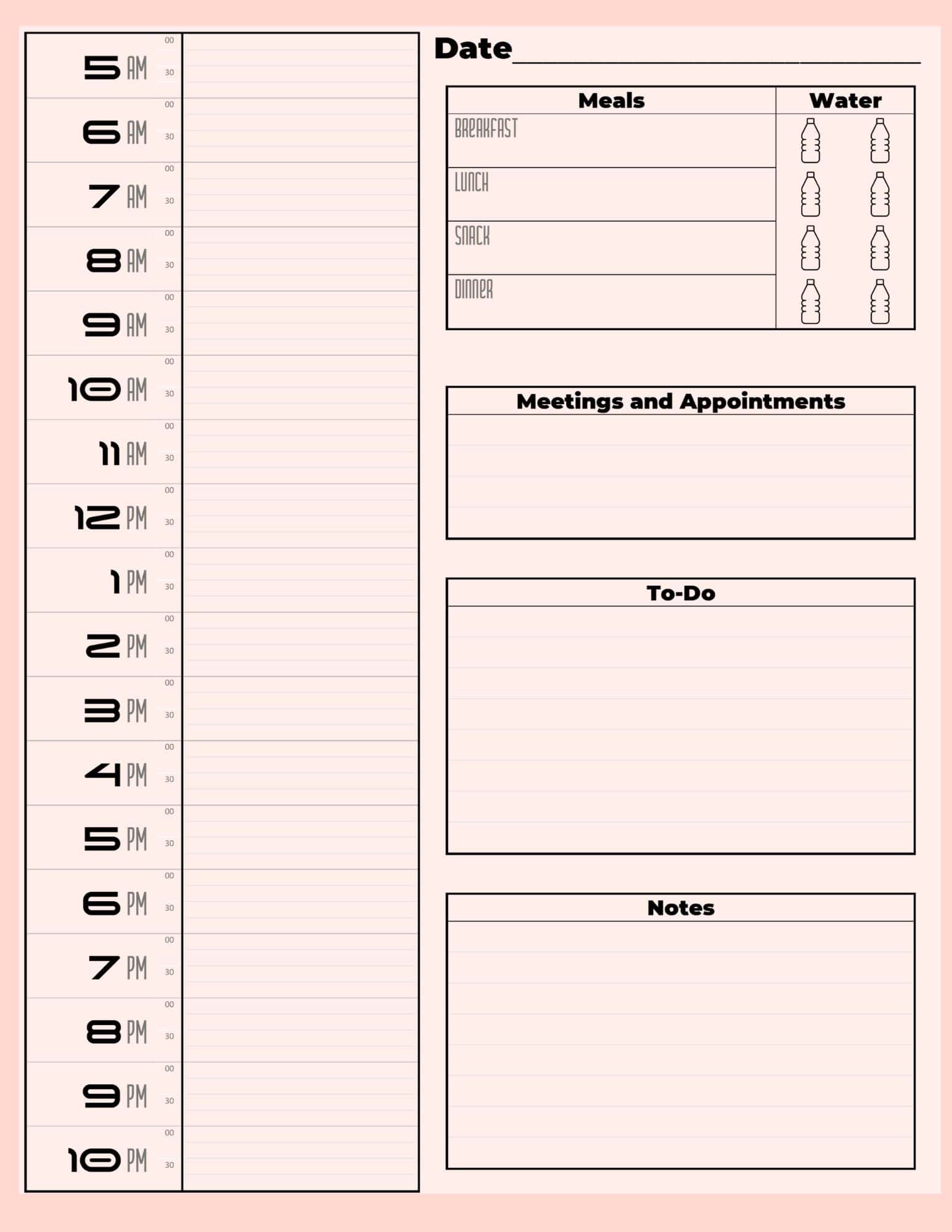 Daily time blocking template in color. 