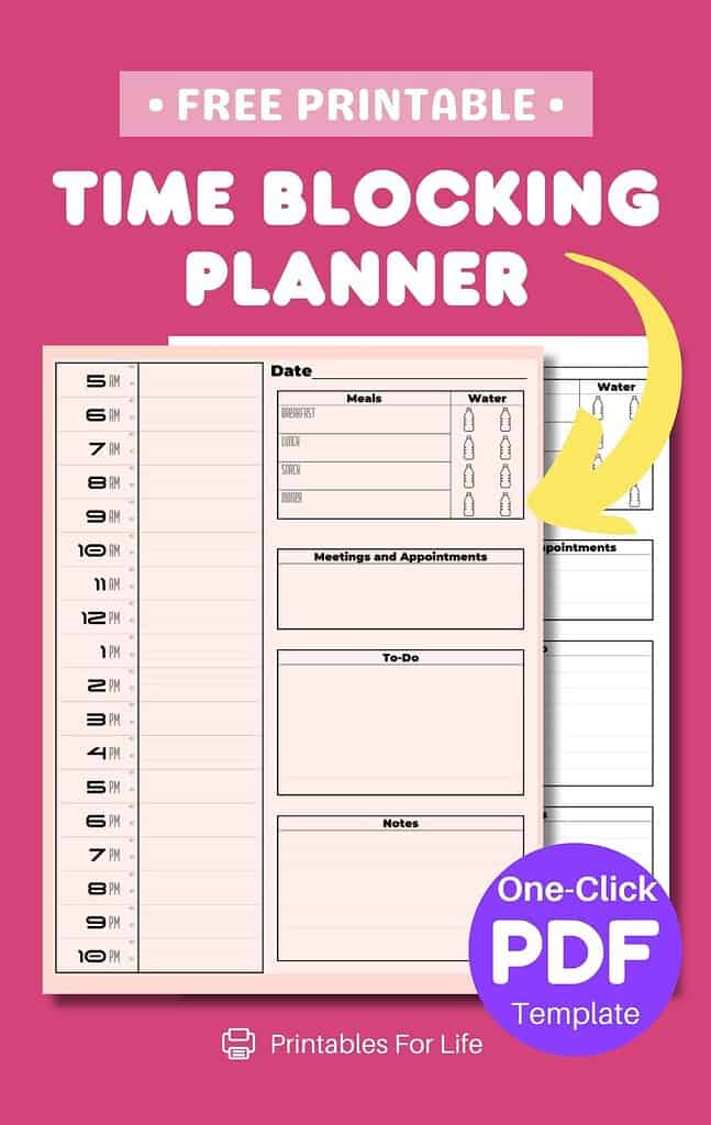 Time blocking planner one click pdf printable.