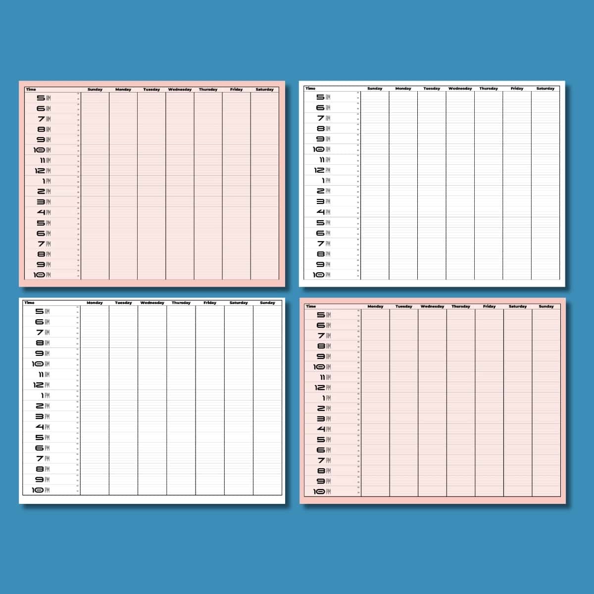 Collage preview of the weekly time blocking calendar.
