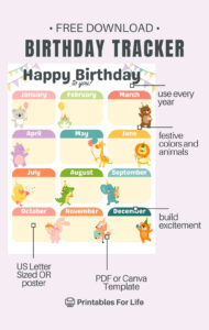 FREE Printable Birthday Tracker for Teachers