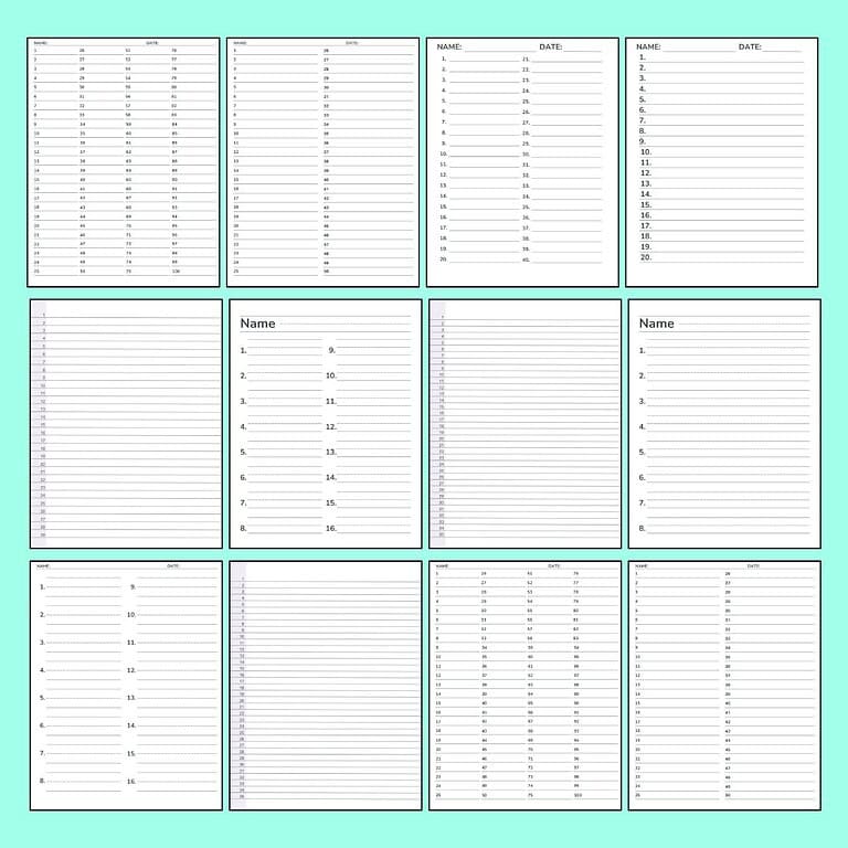 Free Numbered Lined Paper PDF (1-20, 1-25, 1-50, 1-100)