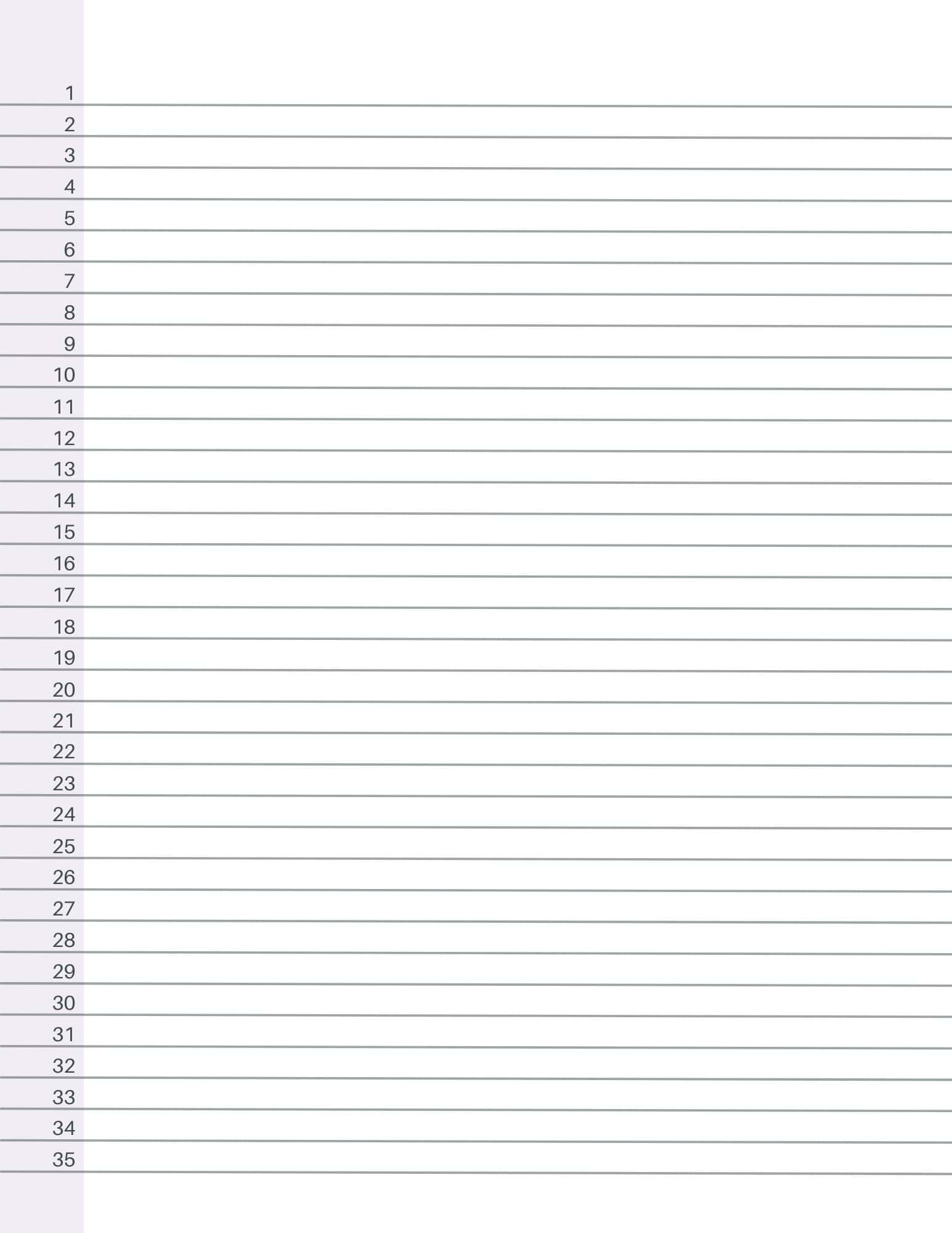 College ruled numbered lined paper with 35 lines for taking notes, testing, exams, and more. 