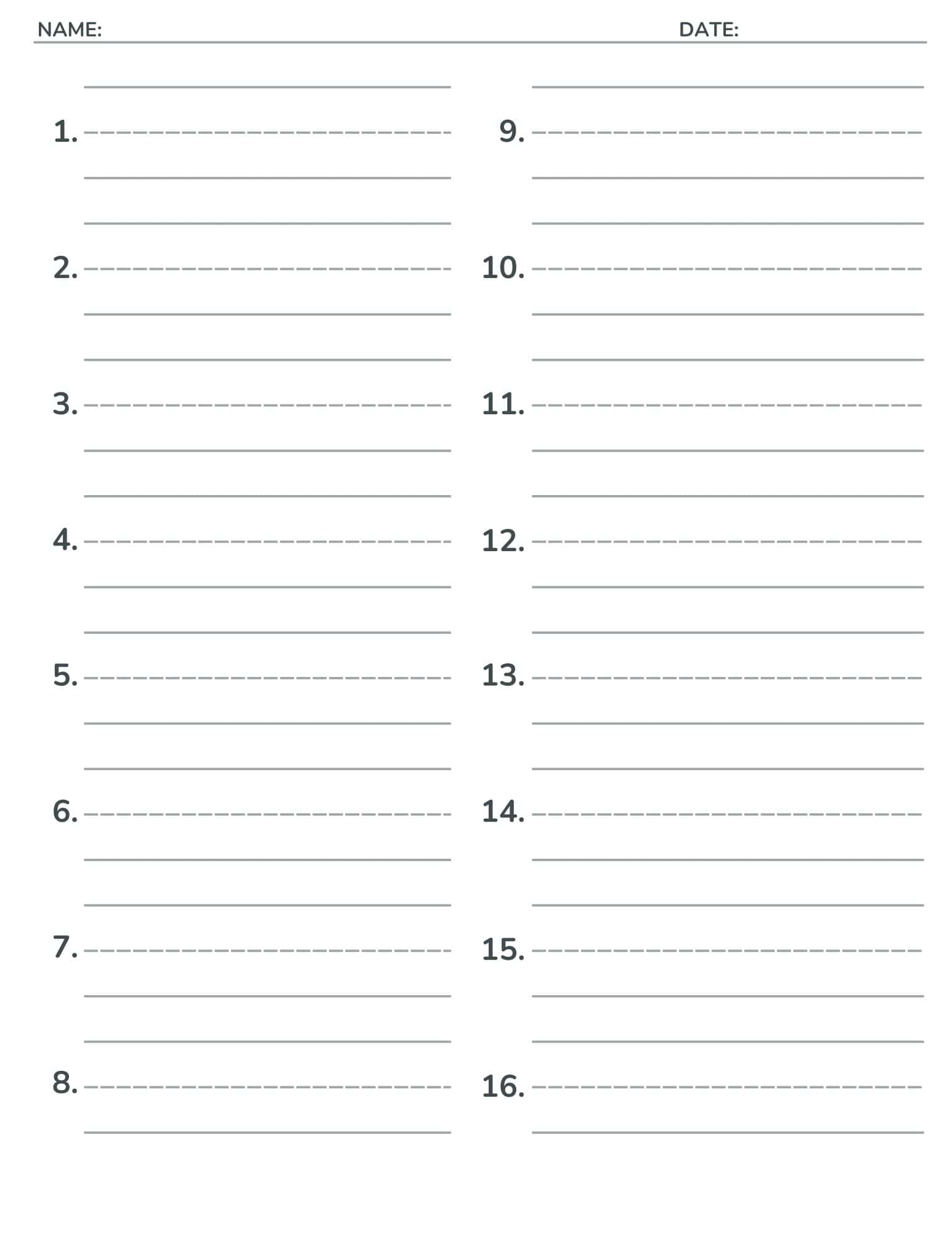 Numbered handwriting paper for elementary students for spelling and word practice, letter formation, and more. 