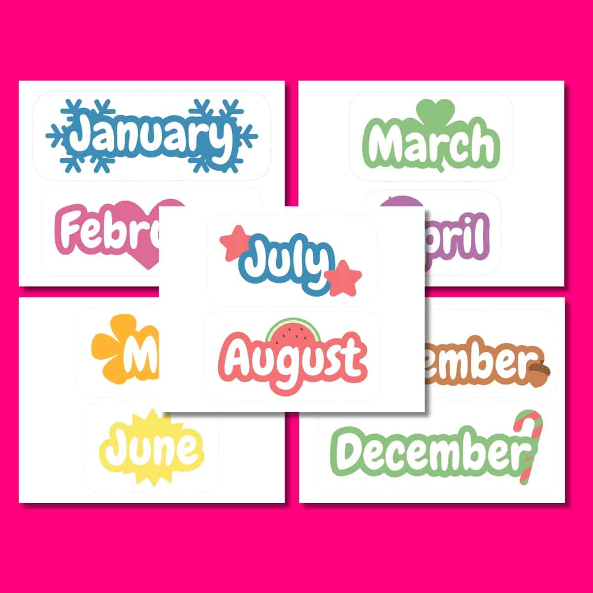 Collage of all of the printables for the months of the year.