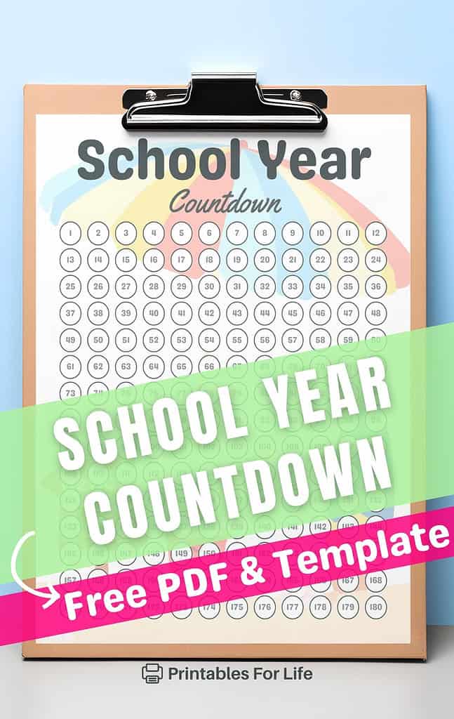School year countdown pinterest pin on clipboard with free PDF and template.
