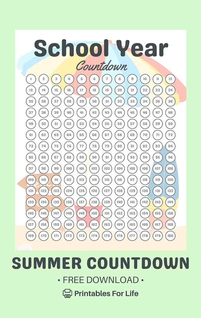 Pinterest pin of the 100 day summer coutndown calendar.
