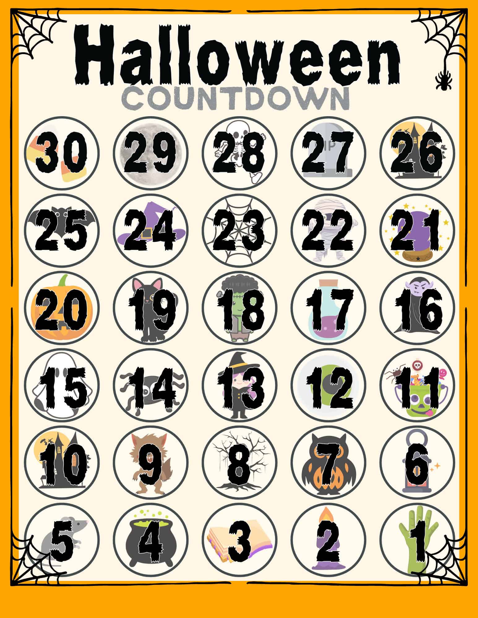 free printable countdown to halloween advent calendar with spooky icons