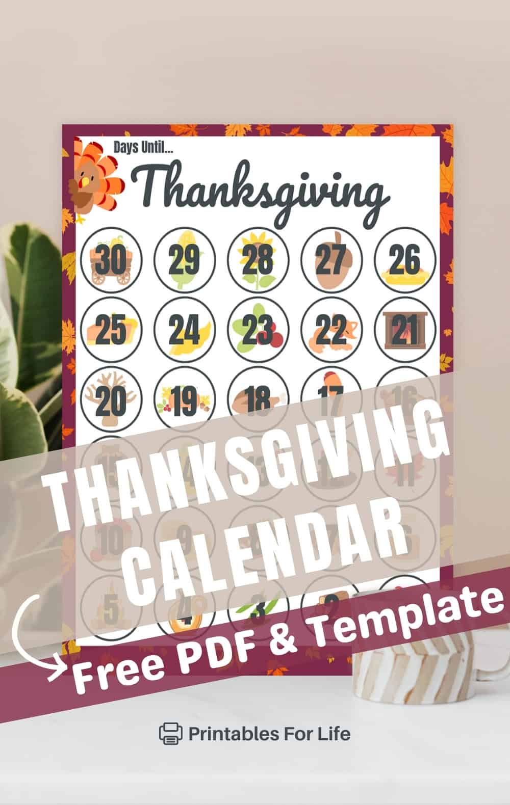 FREE Thanksgiving Countdown Calendar Printable