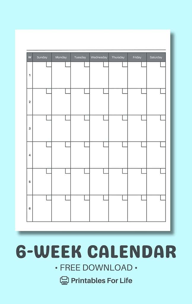 Free 6 Week Calendar Printable PDF Free 6 Week Calendar Printable PDF