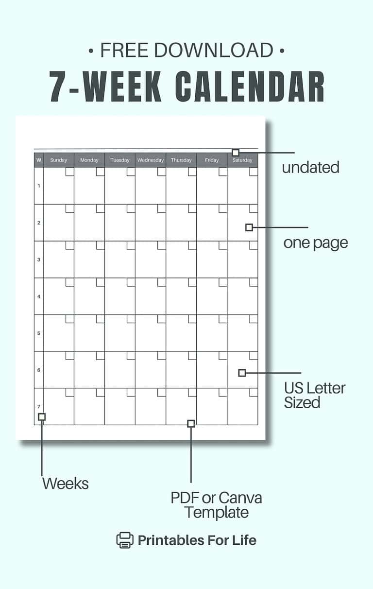 FREE 7 Week Calendar Printable PDF & Template