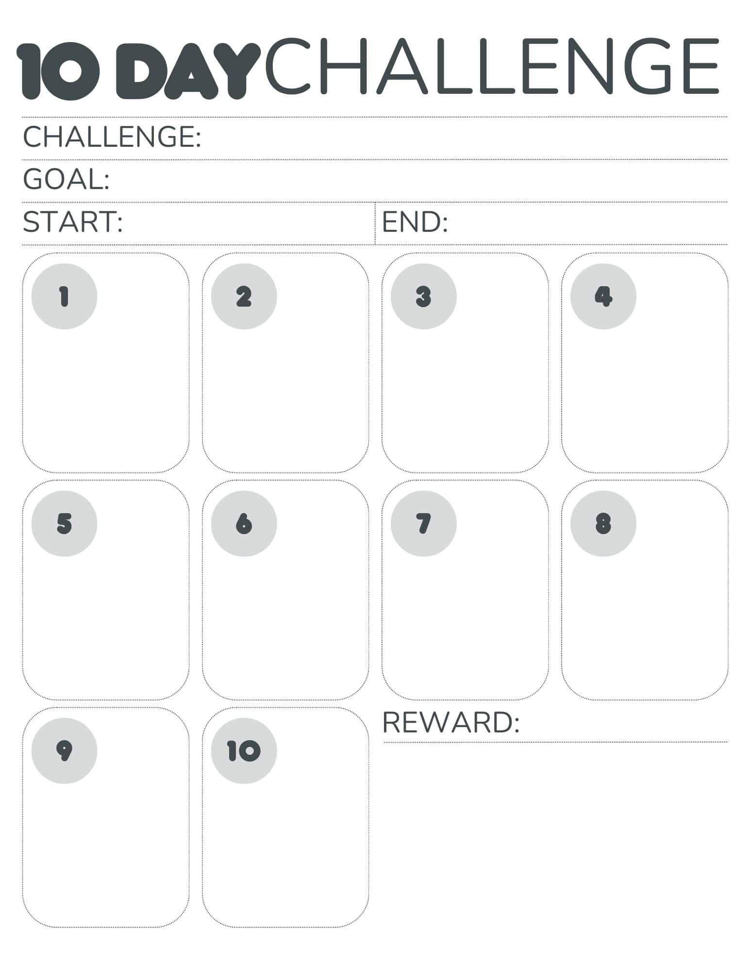 free printable 10 day challenge calendar.