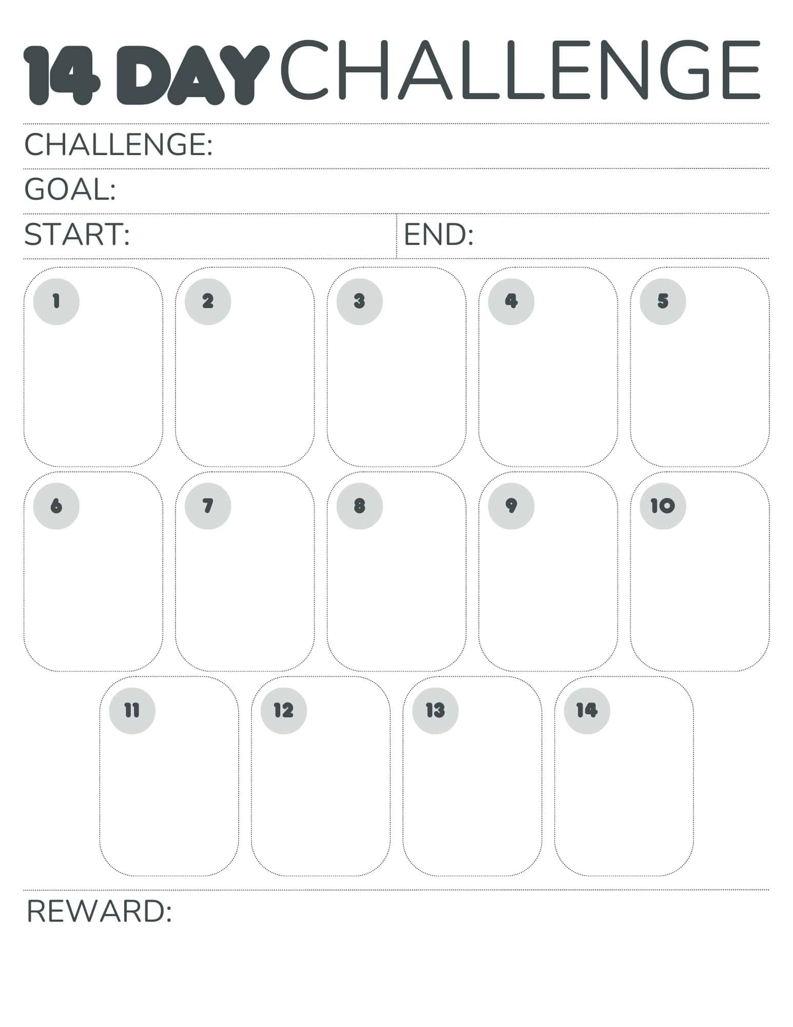 14 DAY CHALLENGE free printable 14 day challenge calendar.