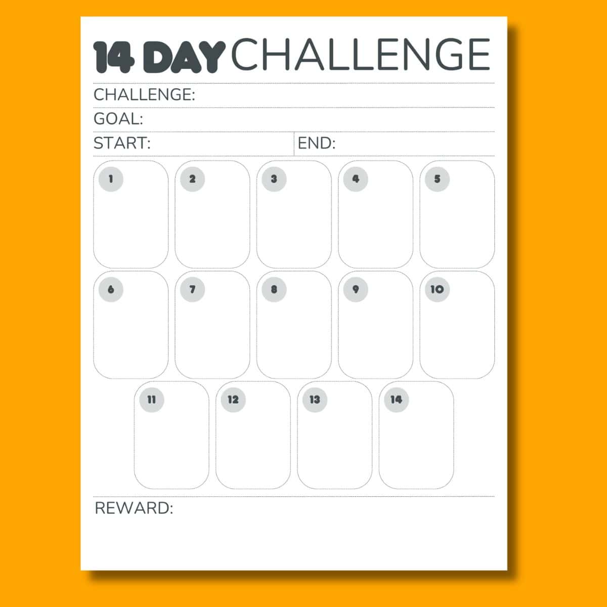14 day challenge preview Free blank 14 day challenge calendar print preview.