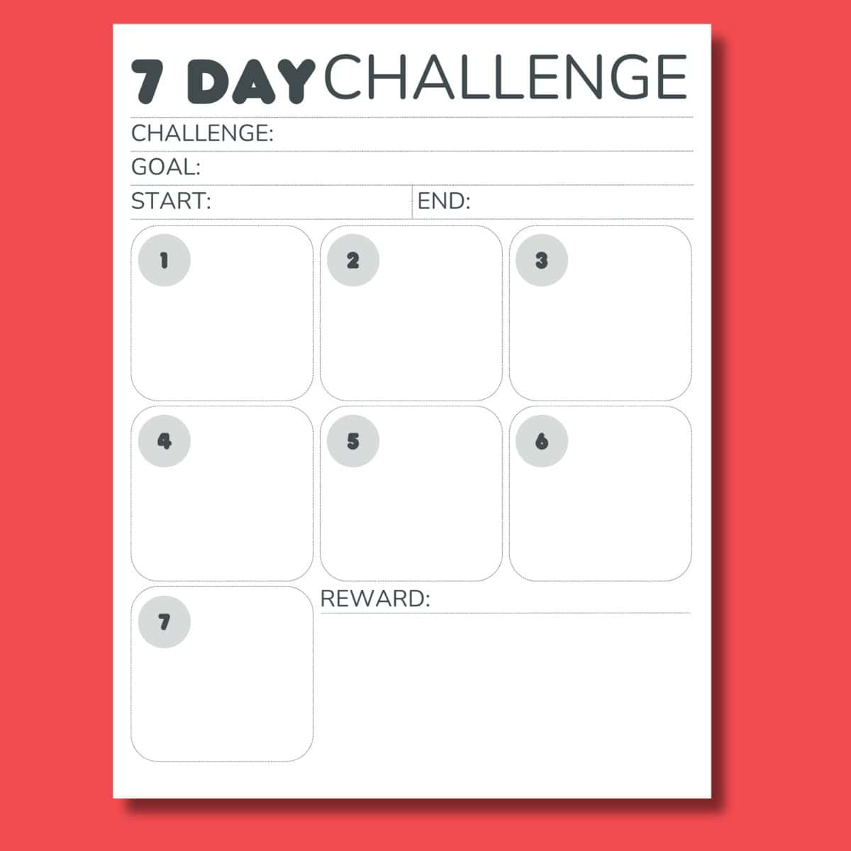 Free blank 7 day challenge calendar print preview.