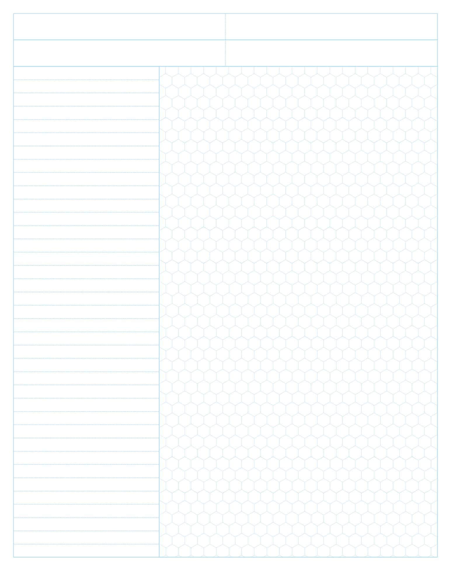 Simple lined organic chemistry notebook paper with lines and hexagon sections for note taking. 