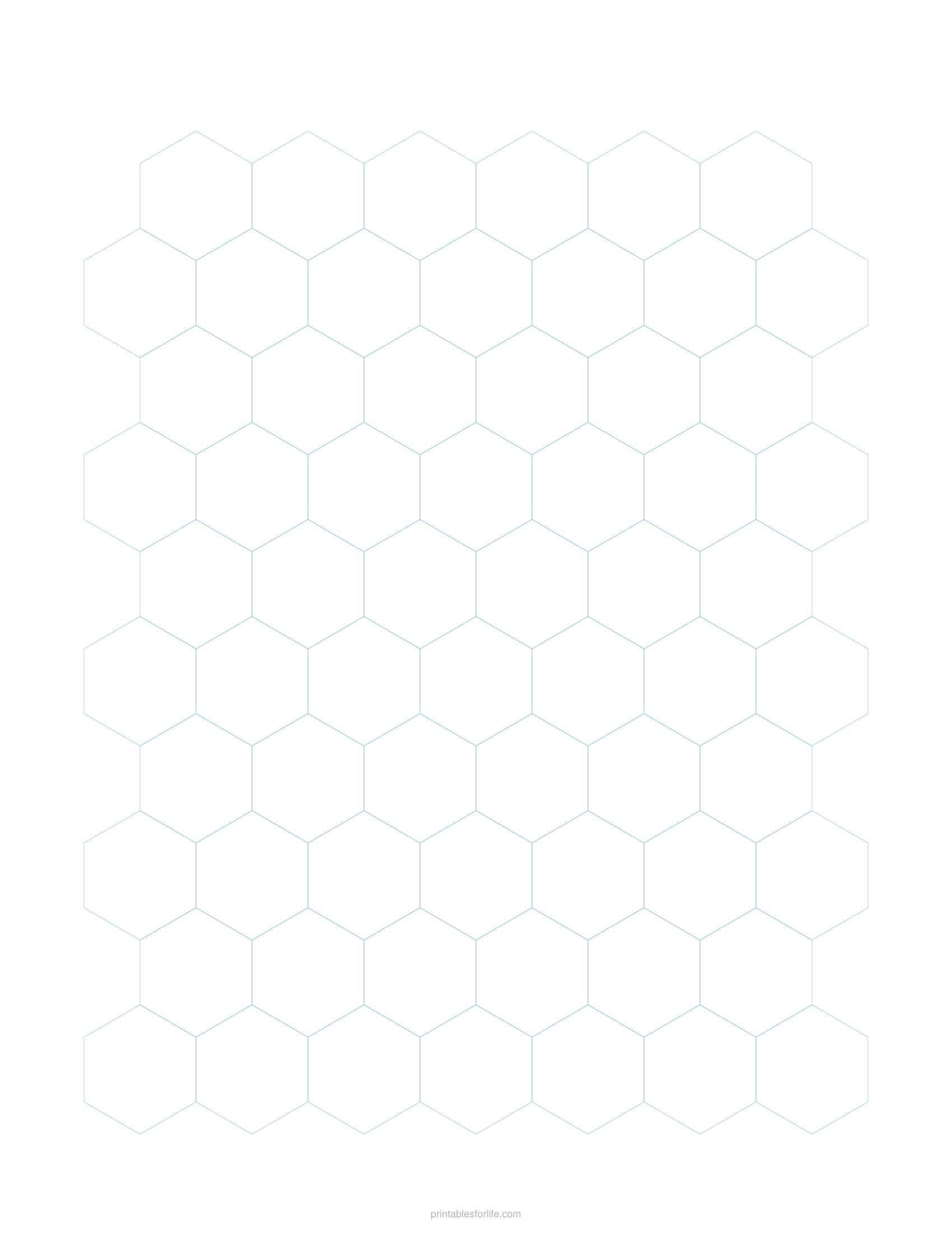 Printable 1 inch hexagonal graph paper page in light blue