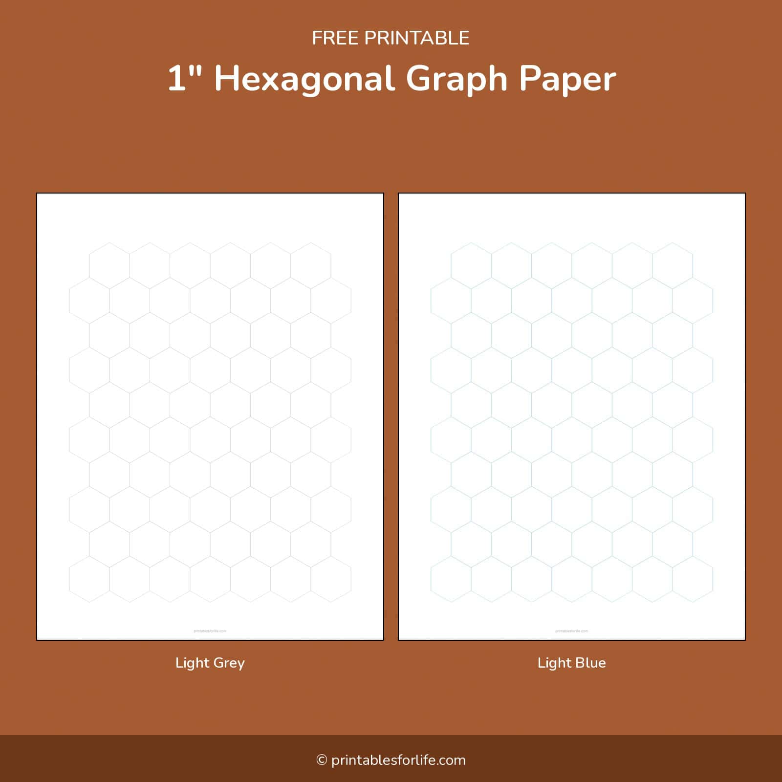 Free printable 1 inch hexagonal graph paper in light grey and light blue
