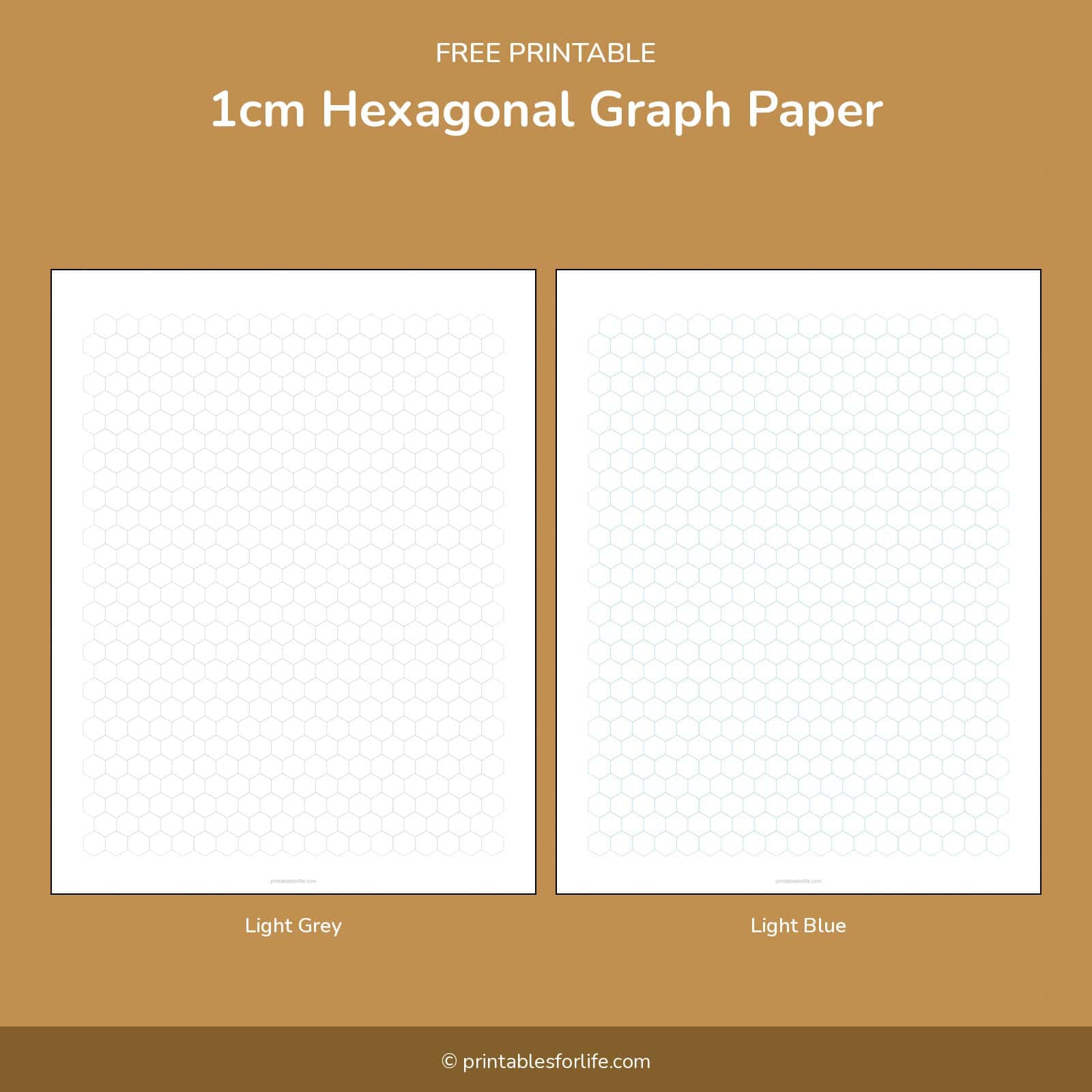 Free printable 1cm hexagonal graph paper in light grey and light blue
