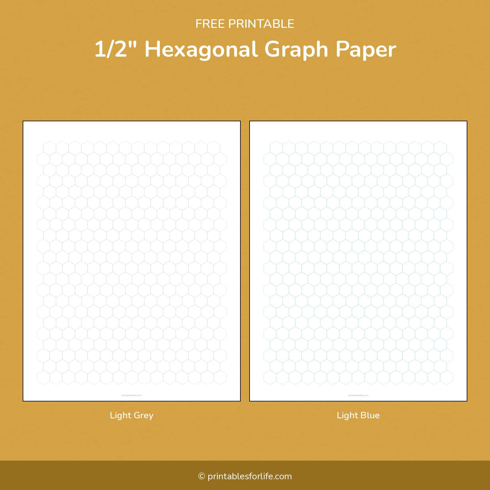 Free printable 1/2 inch hexagonal graph paper in light grey and light blue