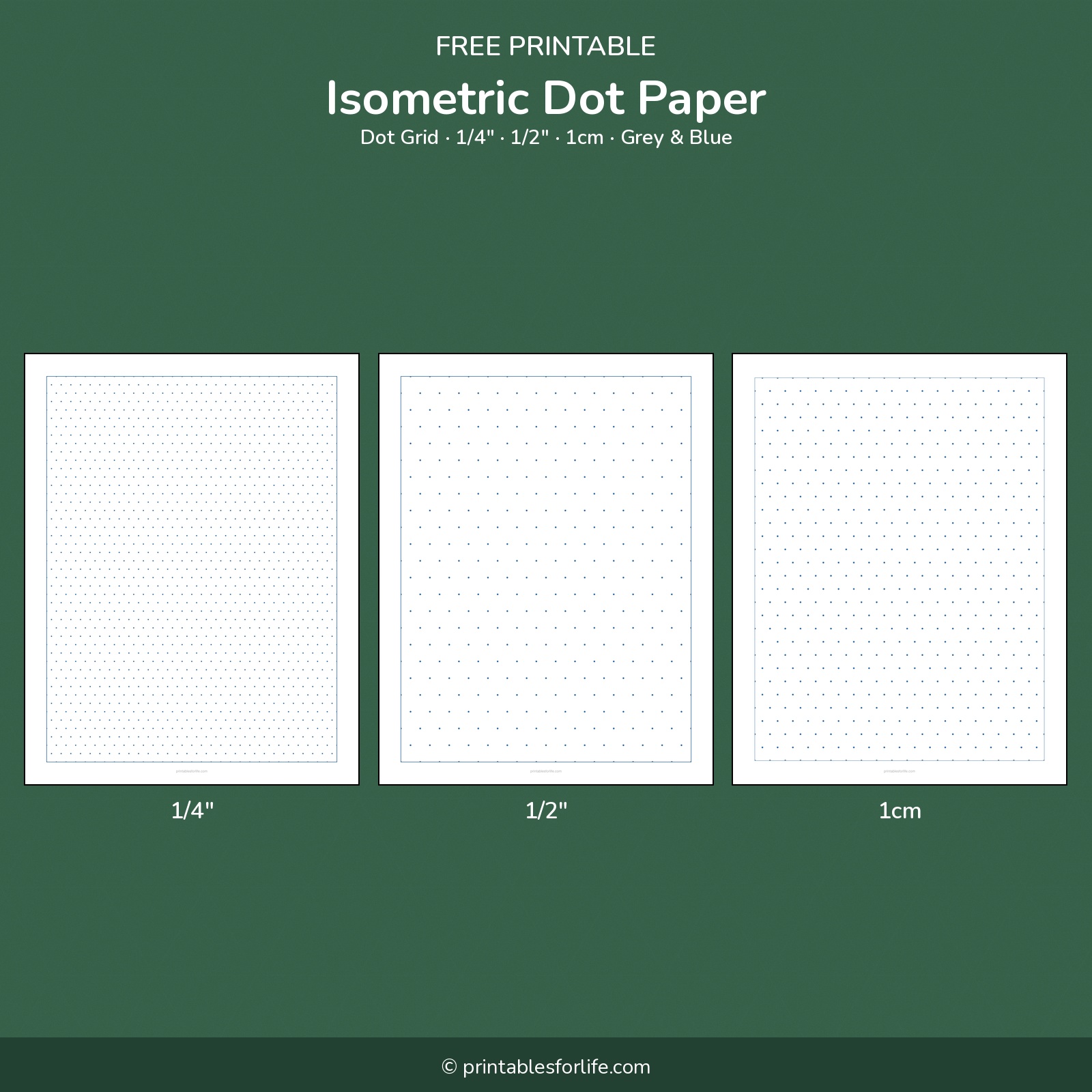 Free printable isometric dot paper with triangular dot grid in three sizes