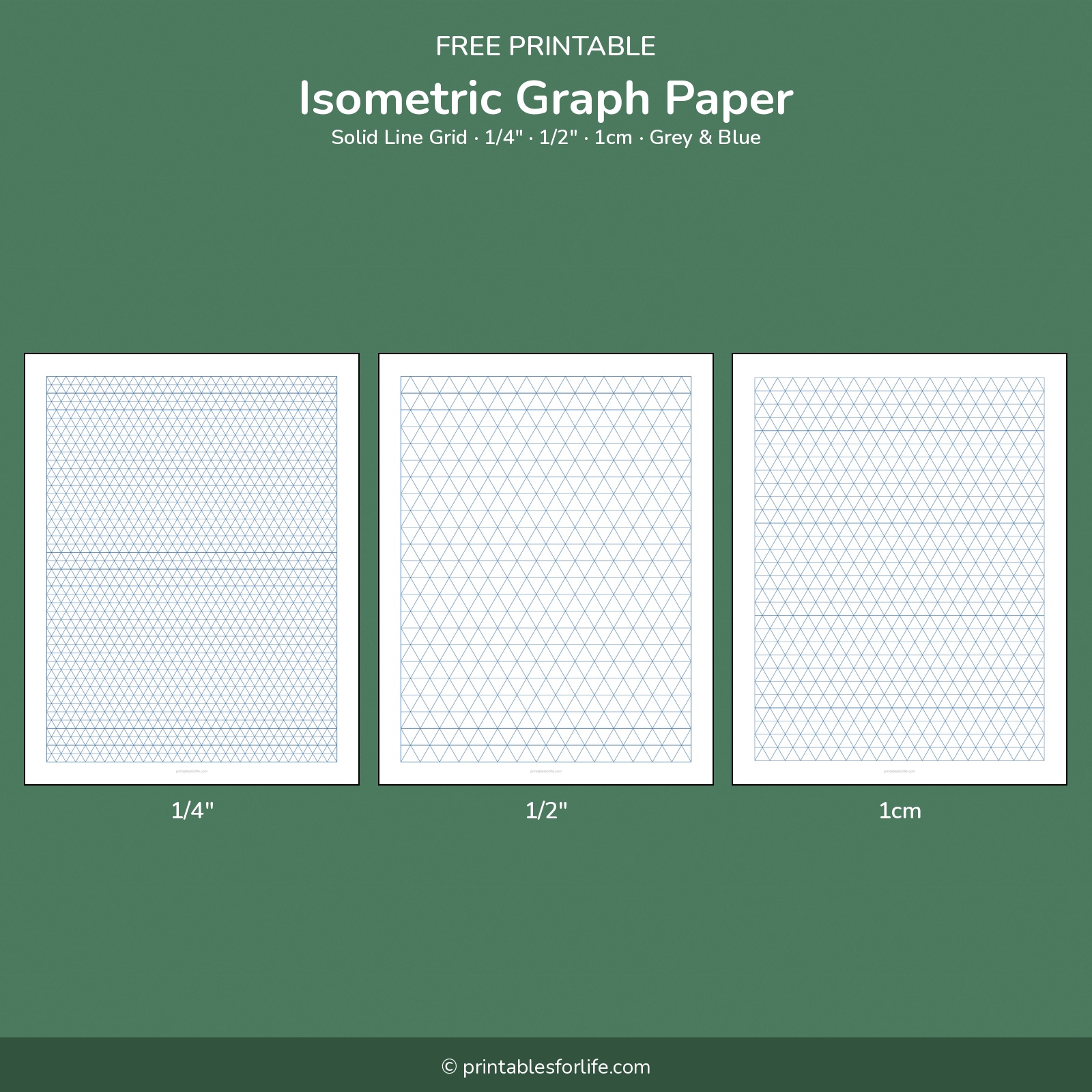 Free printable isometric graph paper with solid triangular grid lines in three sizes
