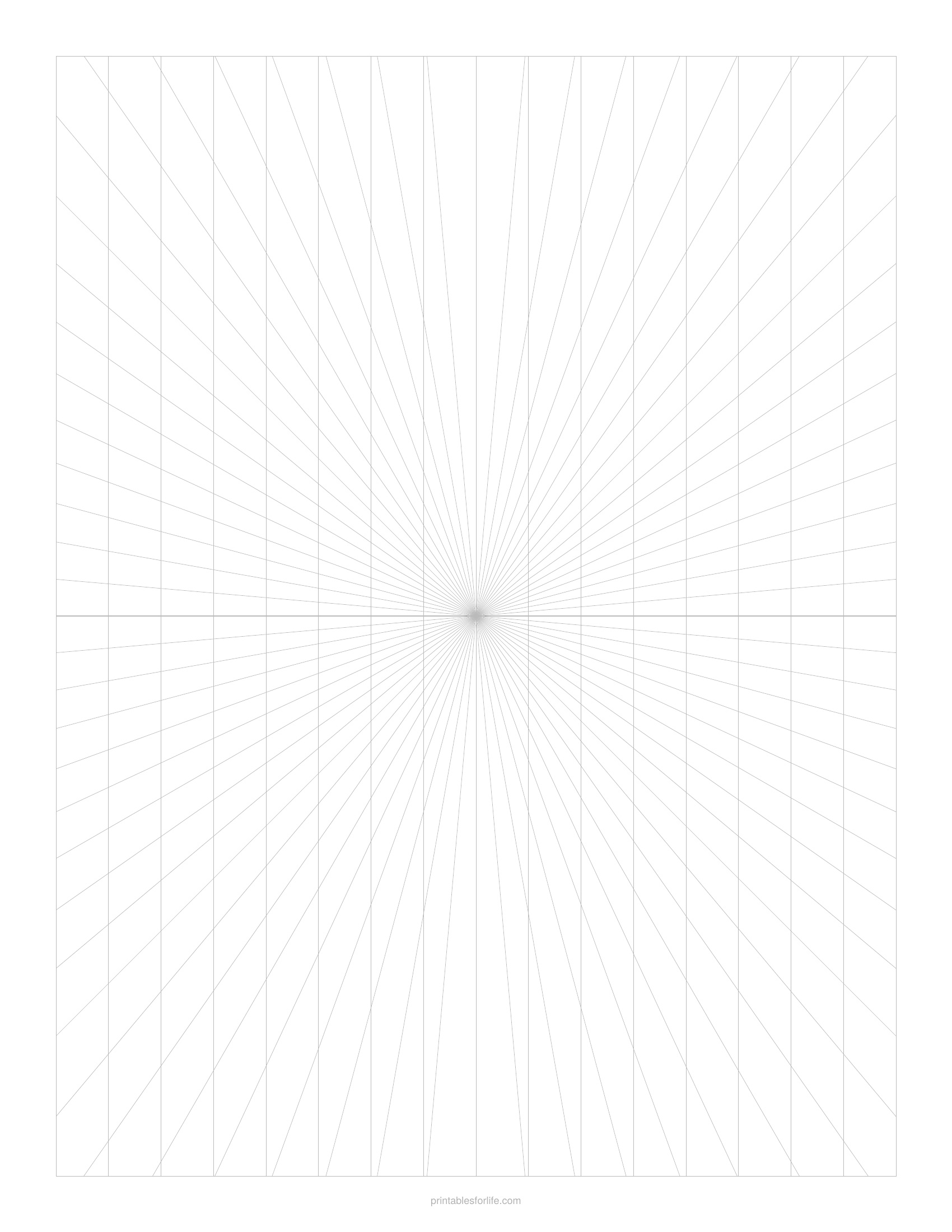 Printable one point perspective drawing grid page in light grey