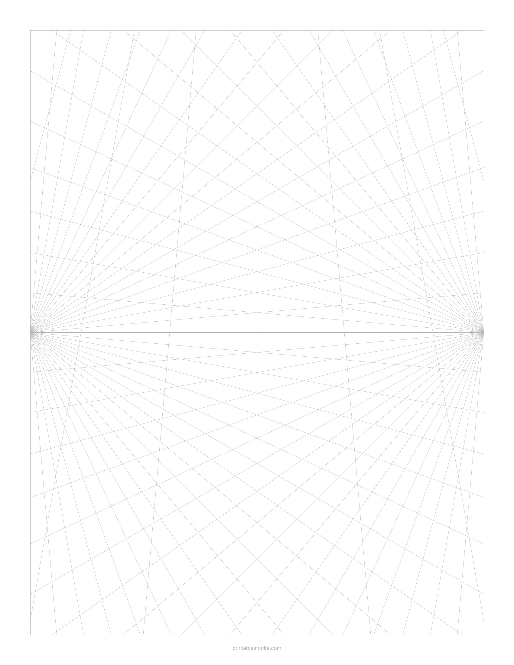 Printable three point perspective drawing grid page in light grey