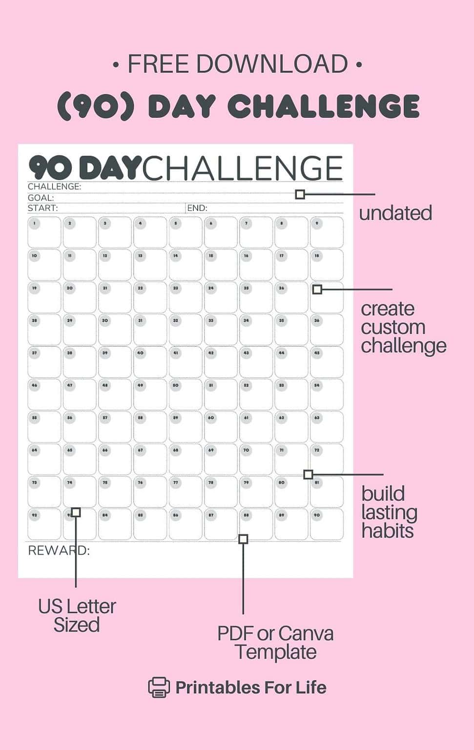 90 Day Challenge Tracker | Printable PDF Free Download