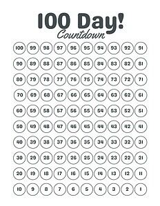 100 Day Countdown Calendar Printable FREE PDF