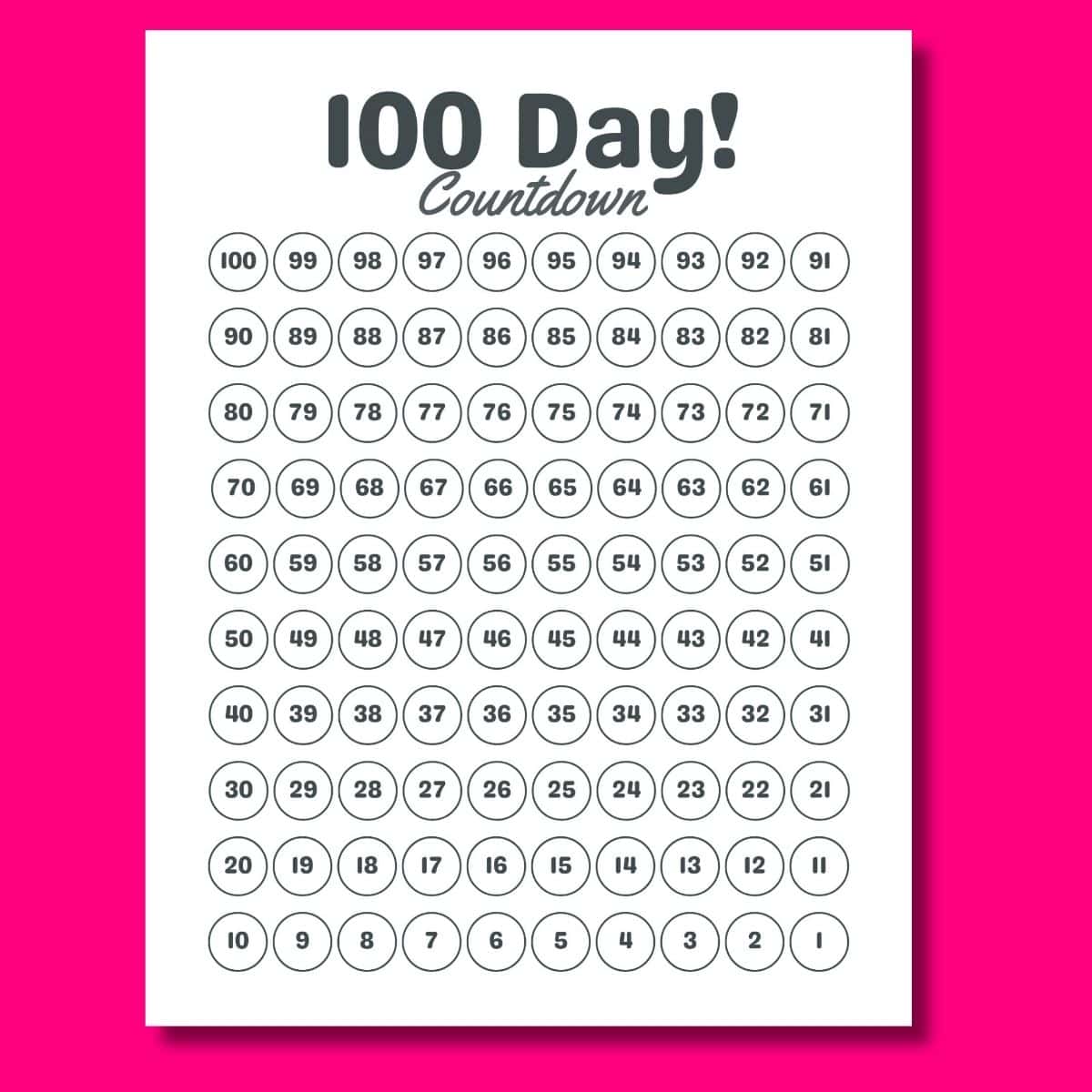 100 day coundtown calendar printable free printable 100 day countdown calendar printable preview.