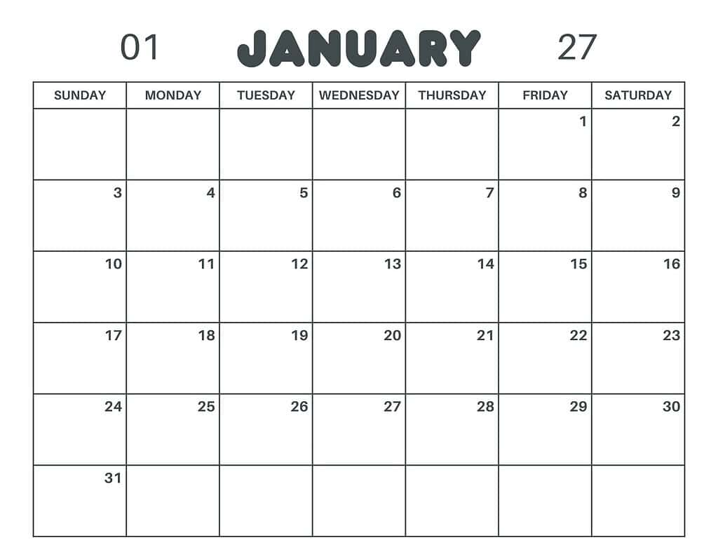 Free Printable Calendar: January 2026 PDF
