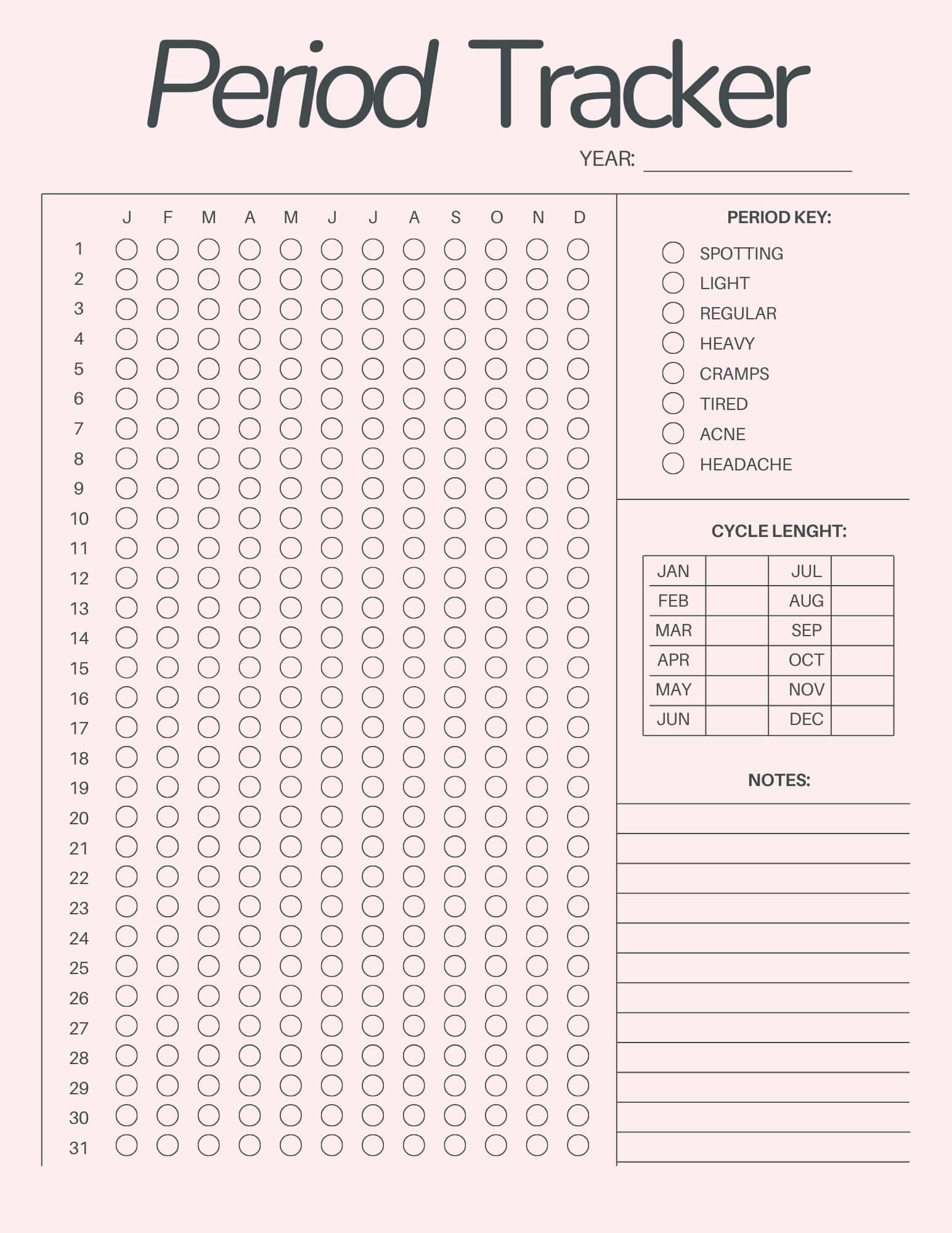 Period Tracker Free Printable For Menstrual Cycle Phase Tracking