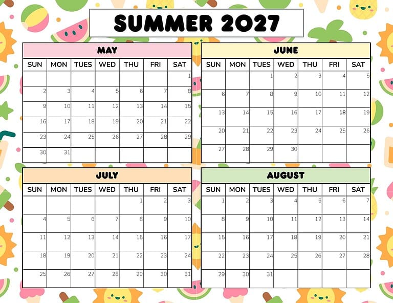 Utd Summer 2027 Calendar