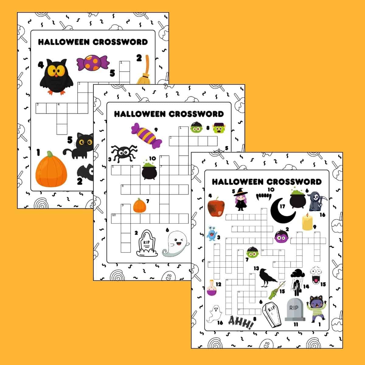 Halloween crossword puzzle with spooky words RIP, AHH, R.I.P.