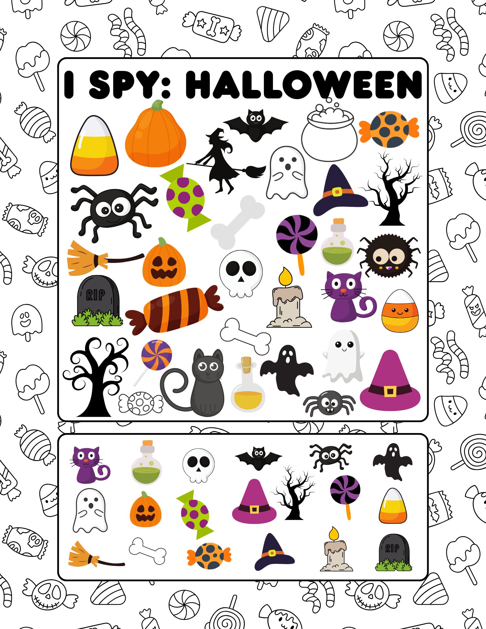 Medium difficulty Halloween I Spy for 1rst and 2nd grade.