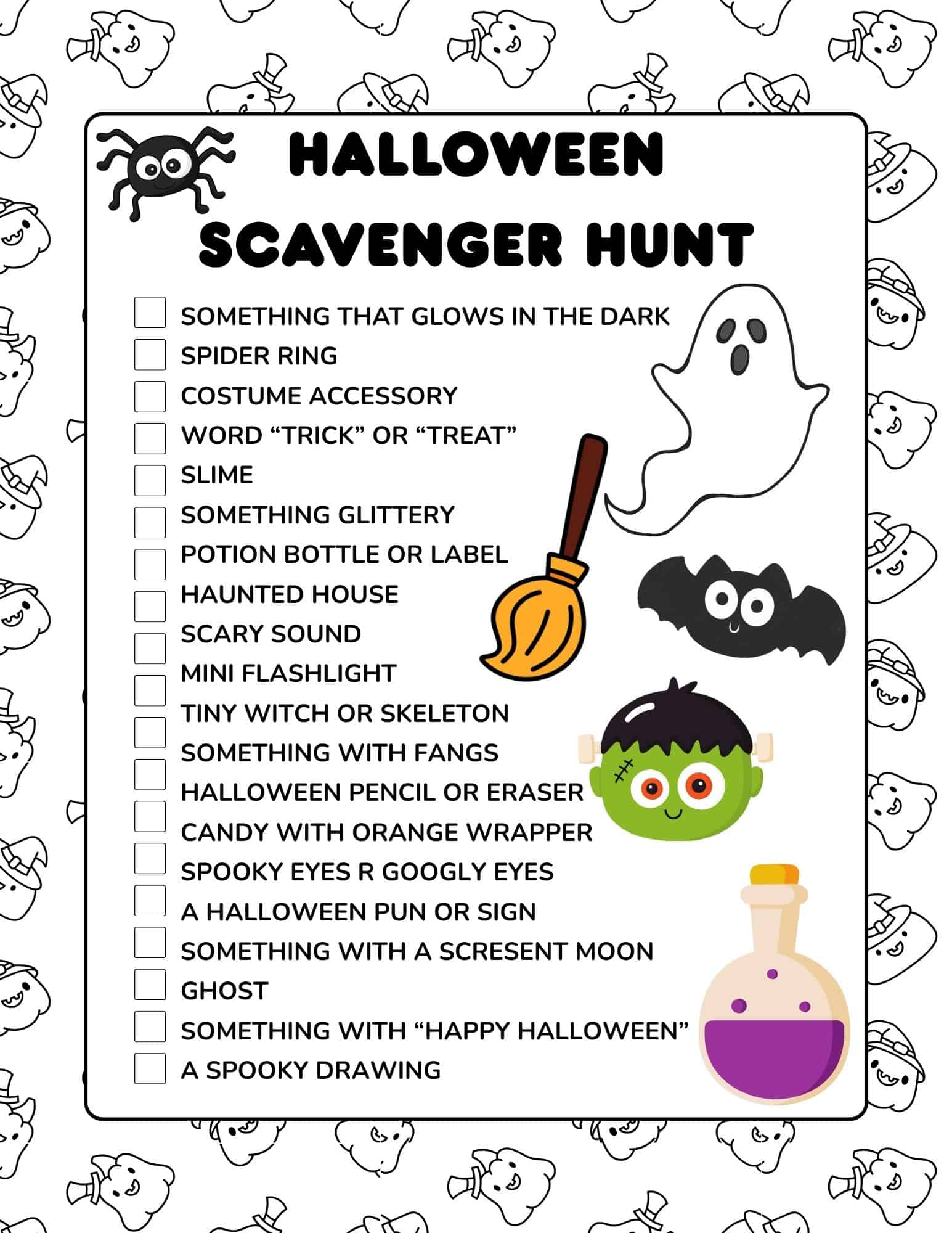 Jack-o'-lantern, spider ring, slime, haunted house, spooky eyes, ghost, happy Halloween, potion bottle, fangs, glittery