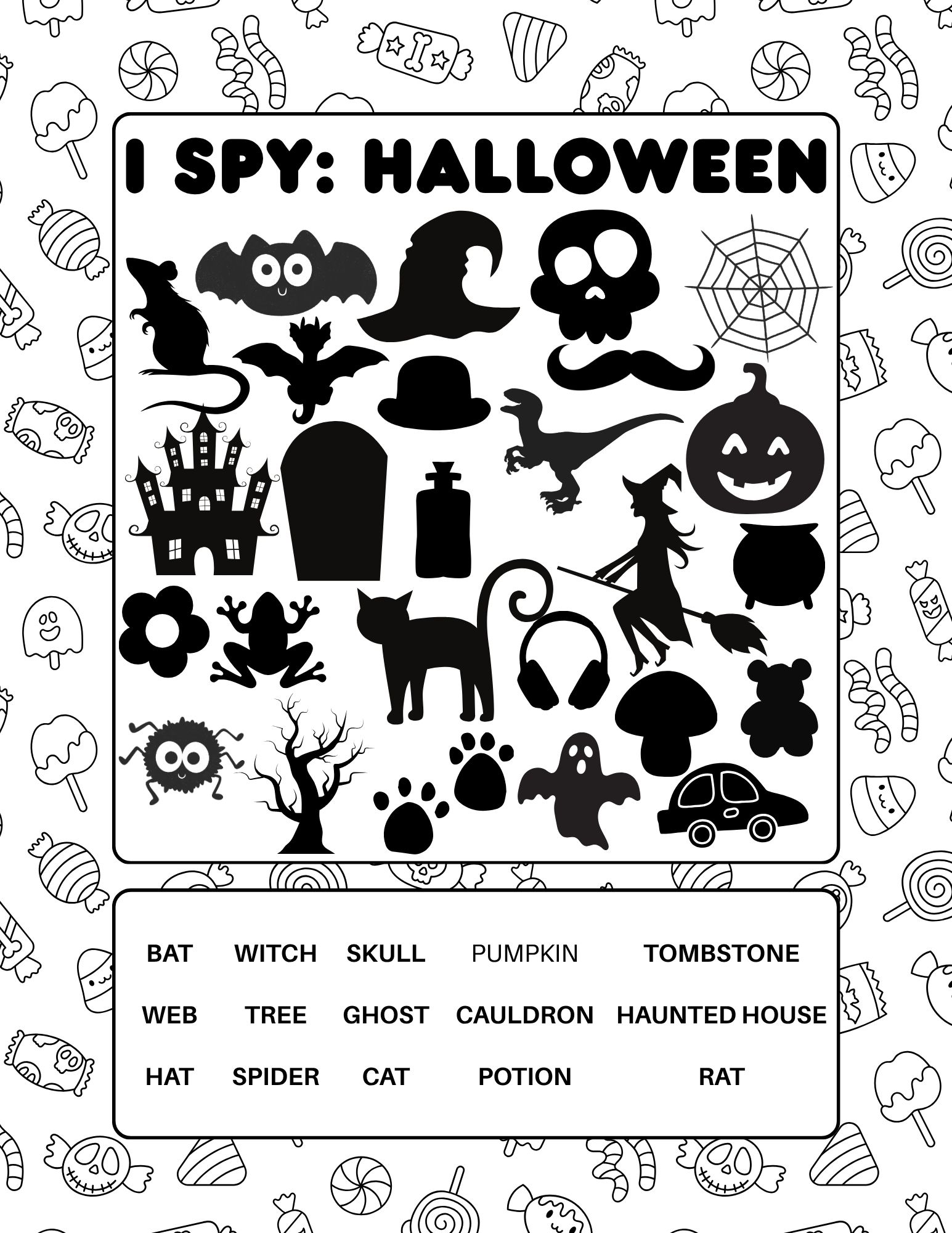 Reading Halloween I Spy literacy activity.