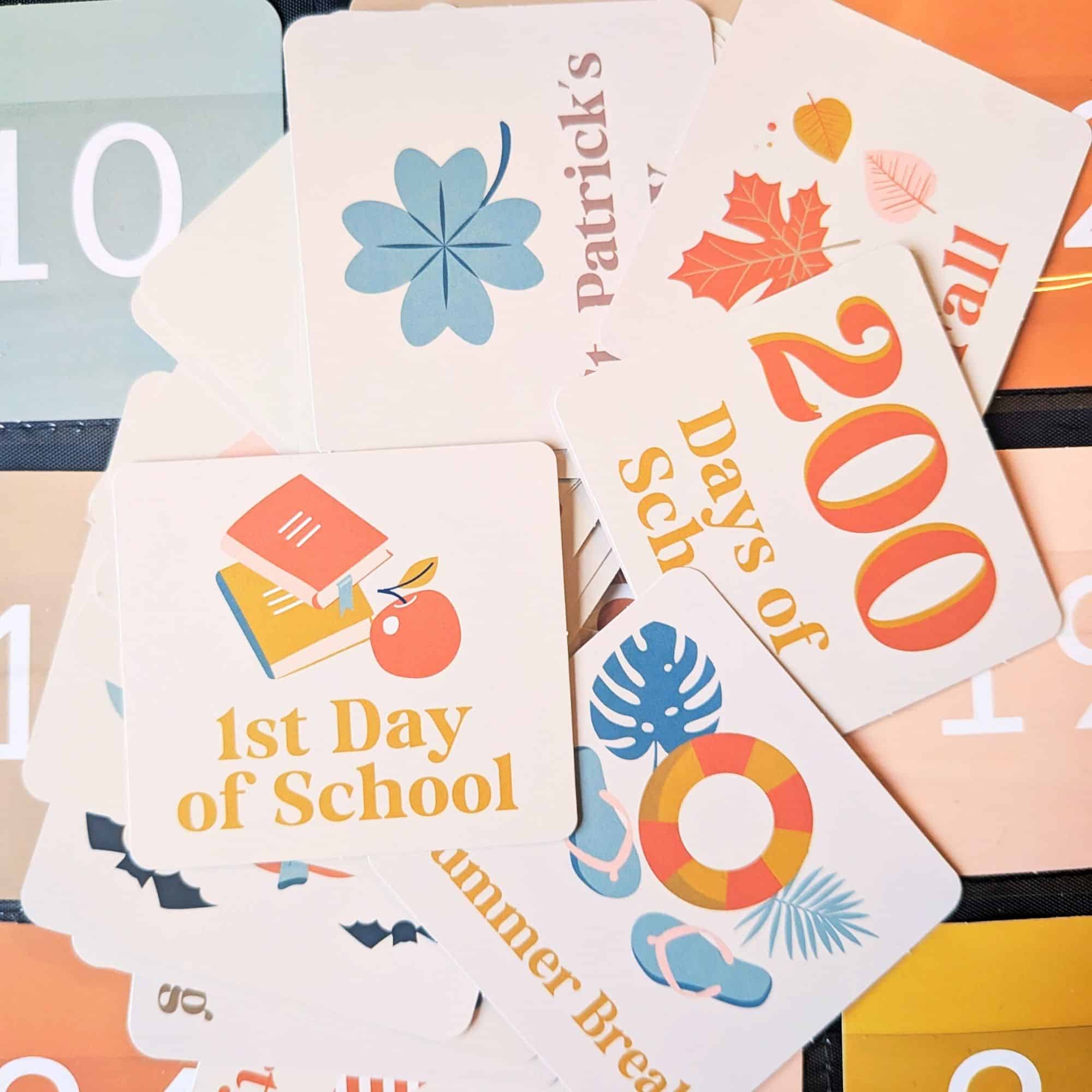4 Classroom pocket calendar inserts for special days up close.