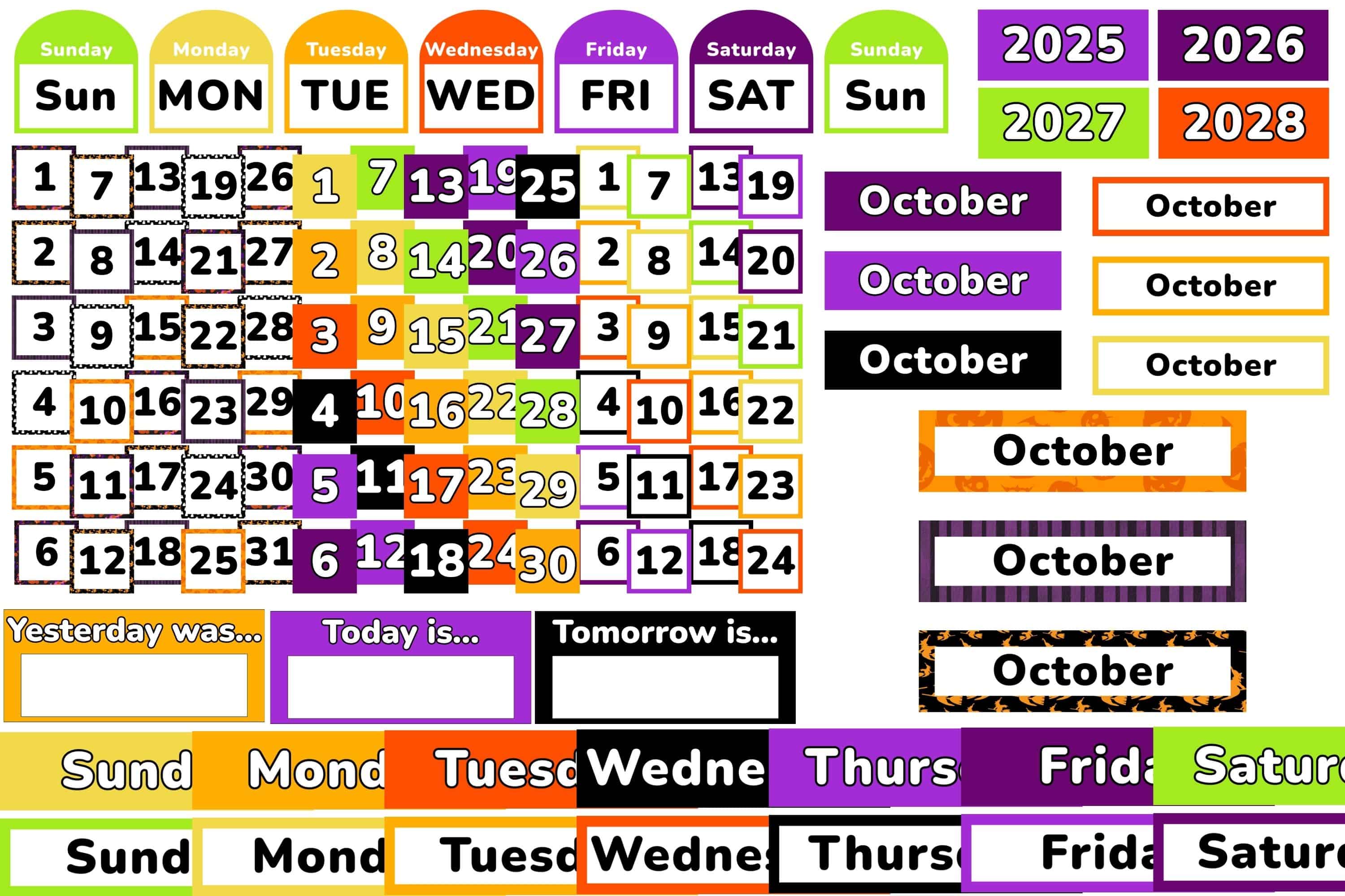 Printable halloween classroom calendar. 