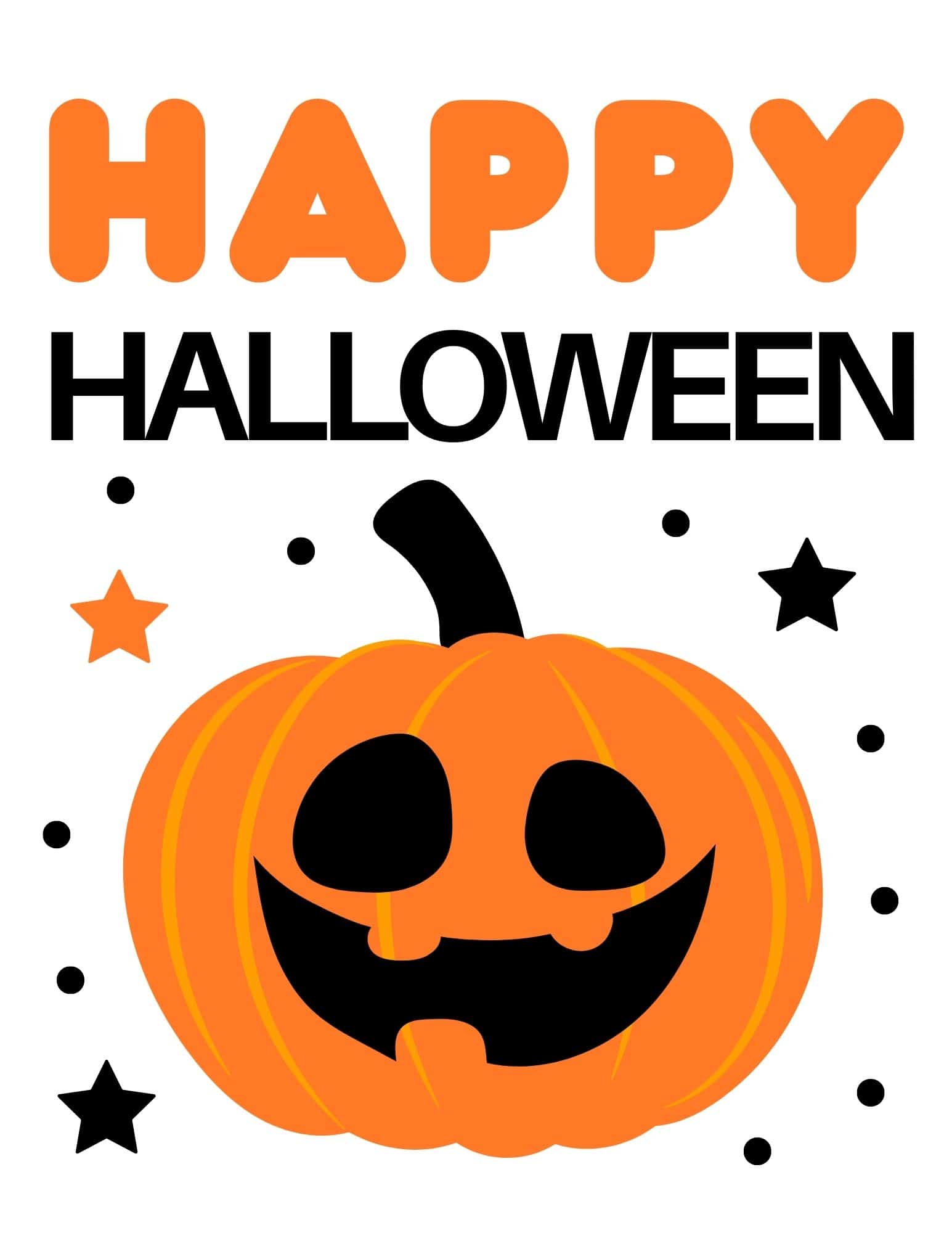 Printable sign that says Happy Halloween with pumpkin art