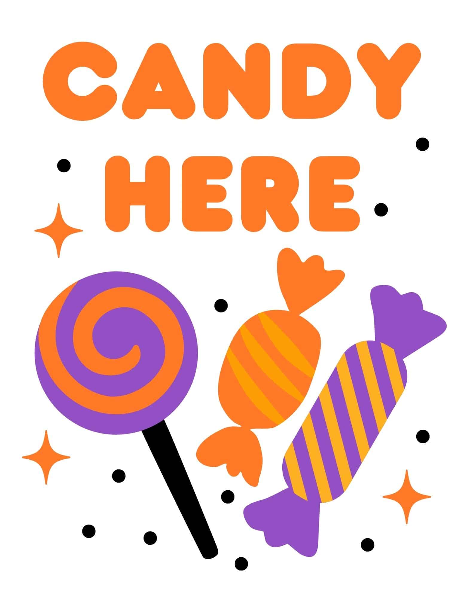 Printable sign that says Candy Here