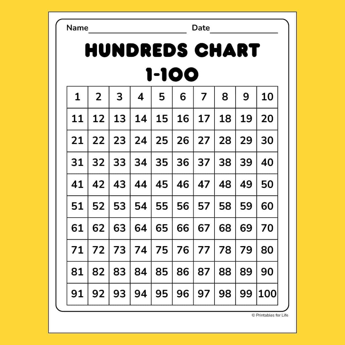 Counting To 100 Chart Printable Counting To 100 Chart Printable