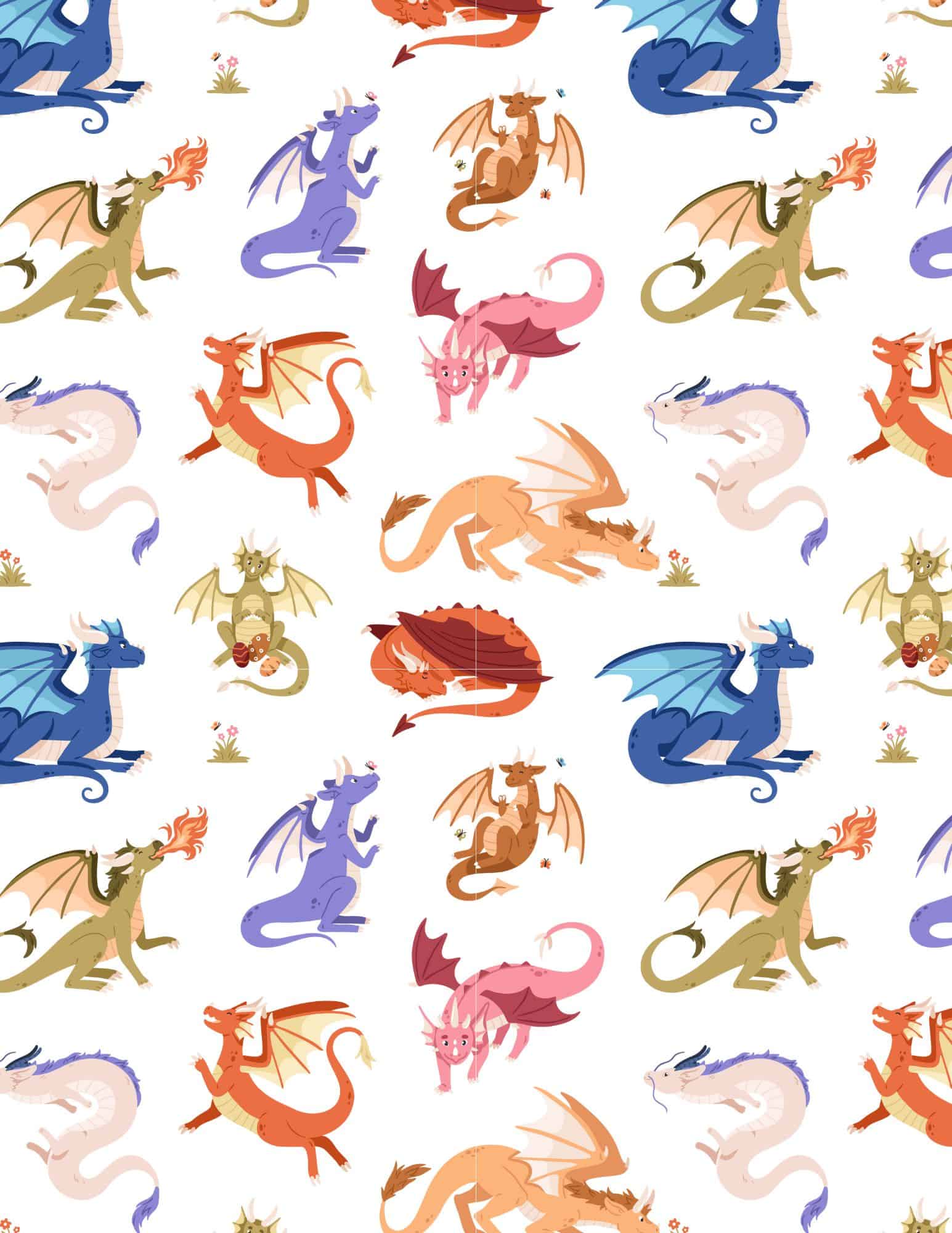 Mythical dragon character on lined paper